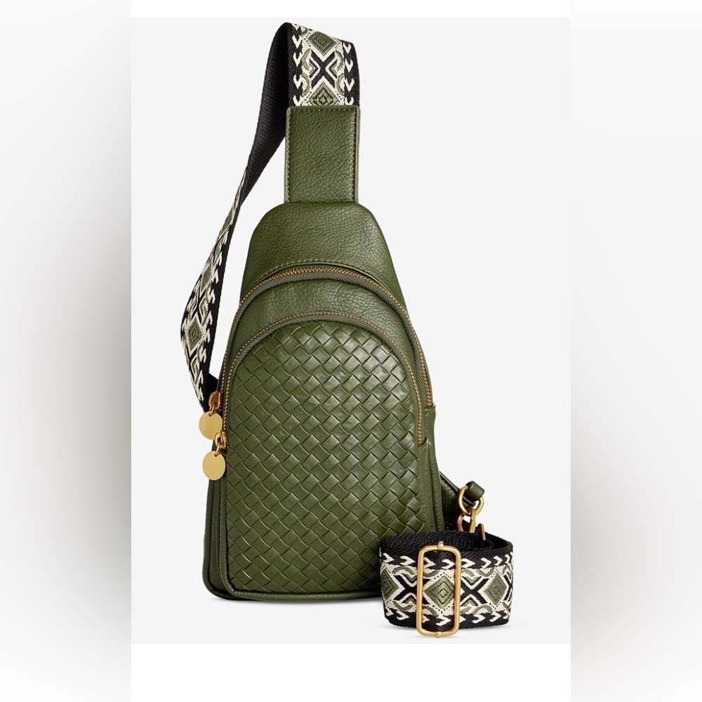 Style & Co. Woven Sling Bag in a green color